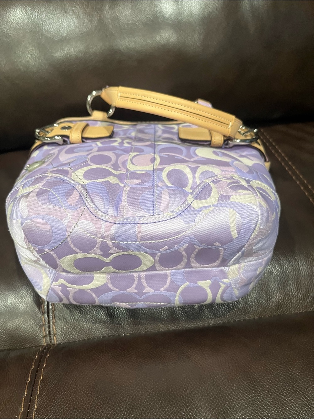 Coach Lilac Signature Tote with Tan Leather Trim - Picture 6 of 6